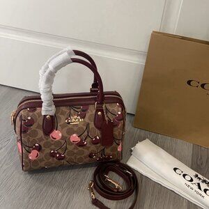 COACH ROWAN SATCHEL BAG IN SIGNATURE CANVAS WITH CHERRY PRINT
